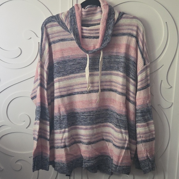 Chaps Sweaters - Striped Cotton Linen Blend Knit Sweater - Pink & Gray